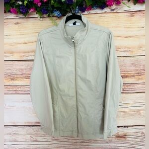 Karen Scott Women’s Beige Mock Neck Full Zip Long Sleeve Twill Jacket Size L